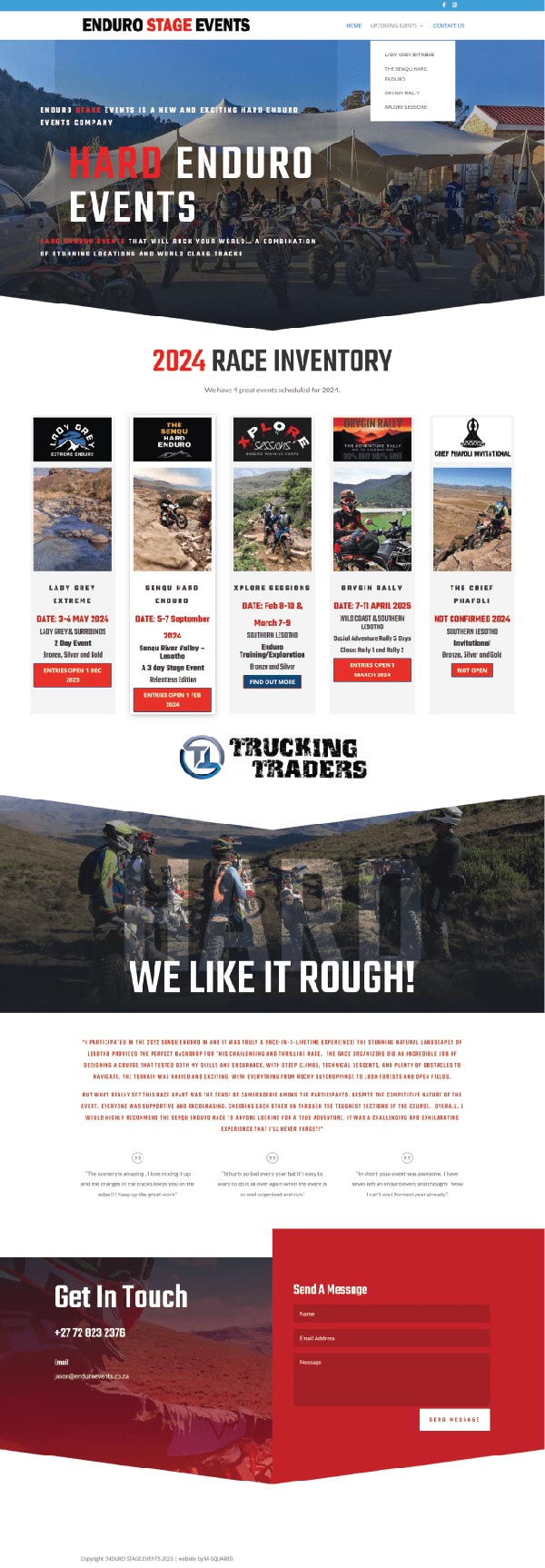 Enduro Stage Events Website by M-Squared Designs.  Web & Hosting.