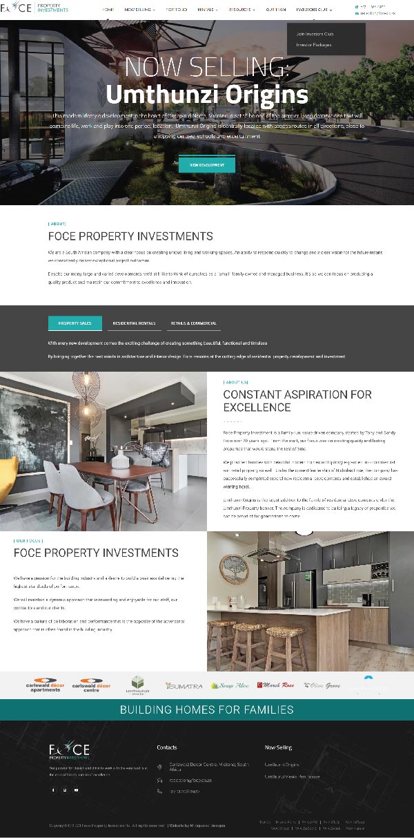 Foce Property Investment Landing Page Website by M-Squared Designs.  Web & Hosting.