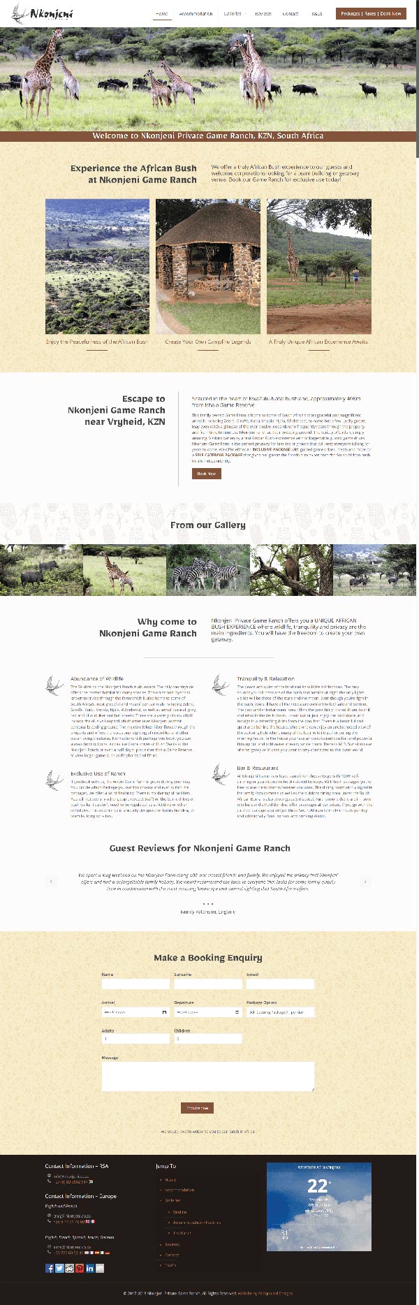 Nkonjeni Game Ranch Website by M-Squared Designs.  Web & Hosting.