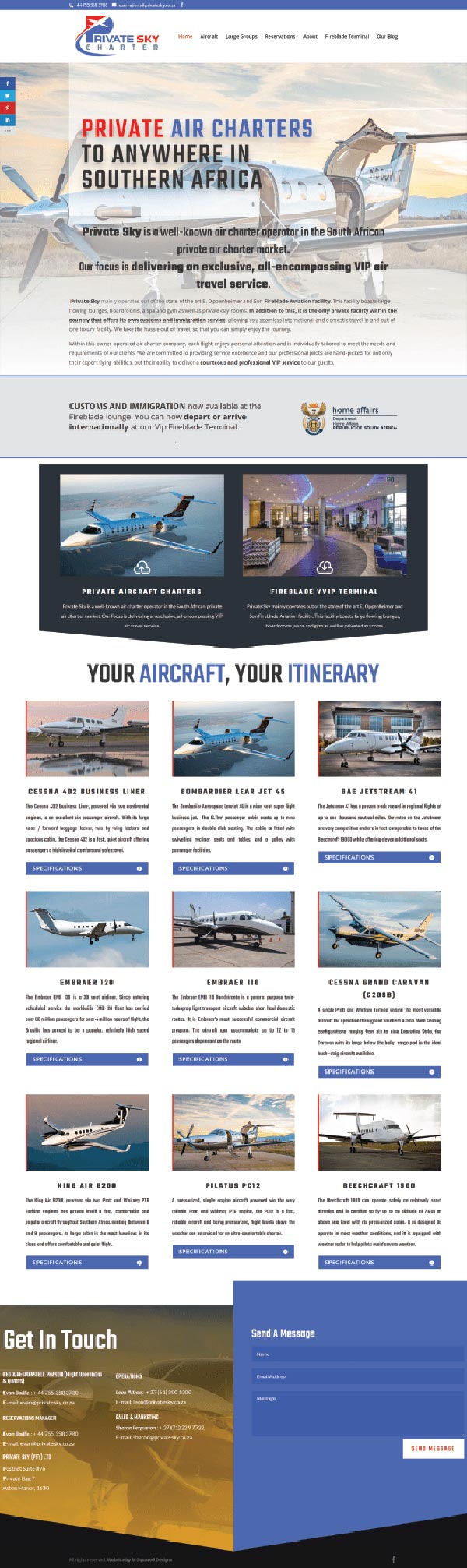 Private Air Charters Website by M-Squared Designs.  Web & Hosting.