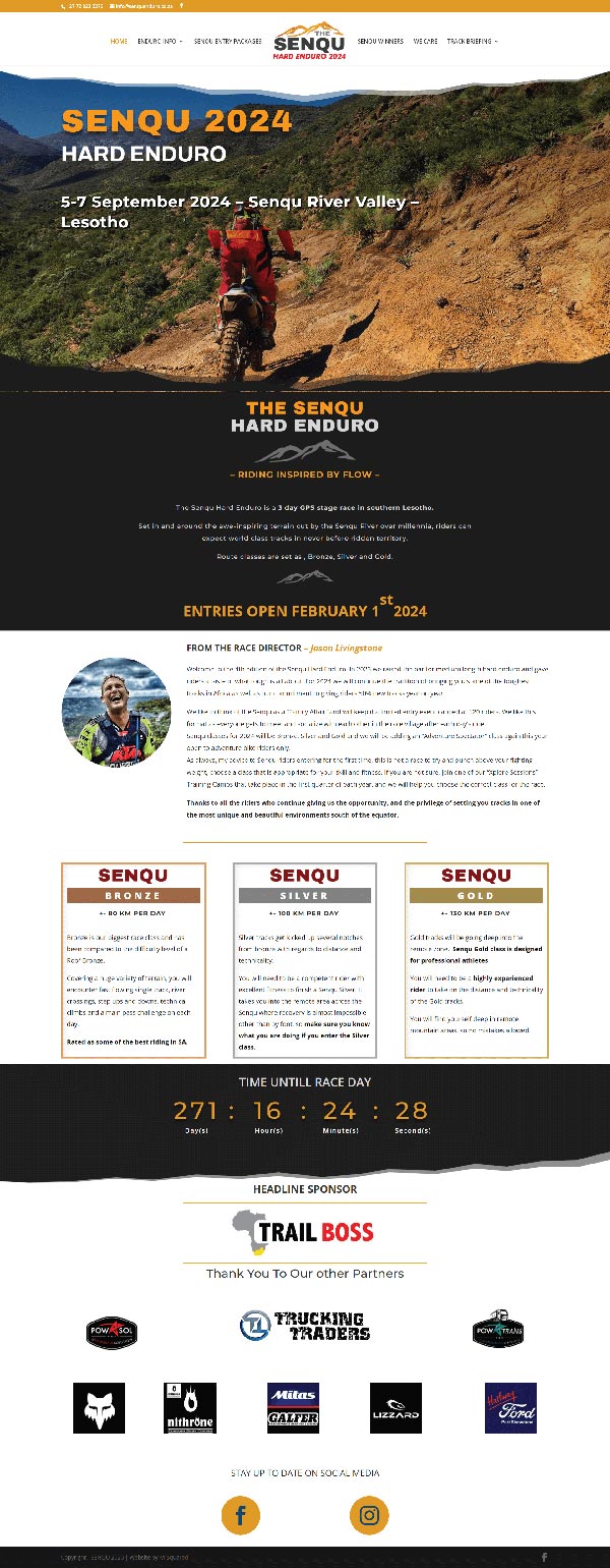 Senqu Enduro Website by M-Squared Designs.  Web & Hosting.