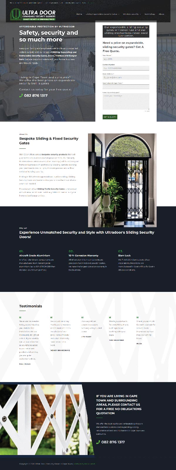 Ultra Door Landing Page Website by M-Squared Designs.  Web & Hosting.