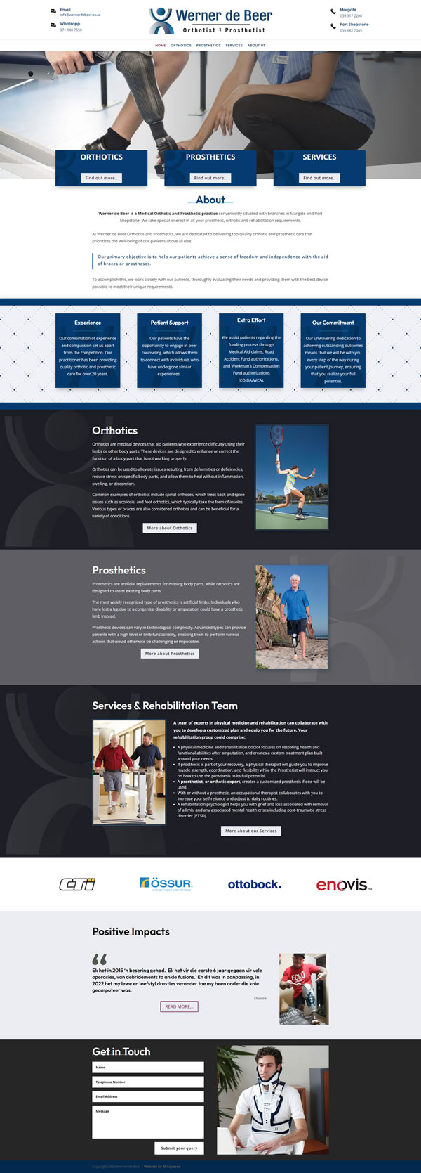 Werner de Beer Orthotist & Prosthetist Website by M-Squared Designs.  Web & Hosting.